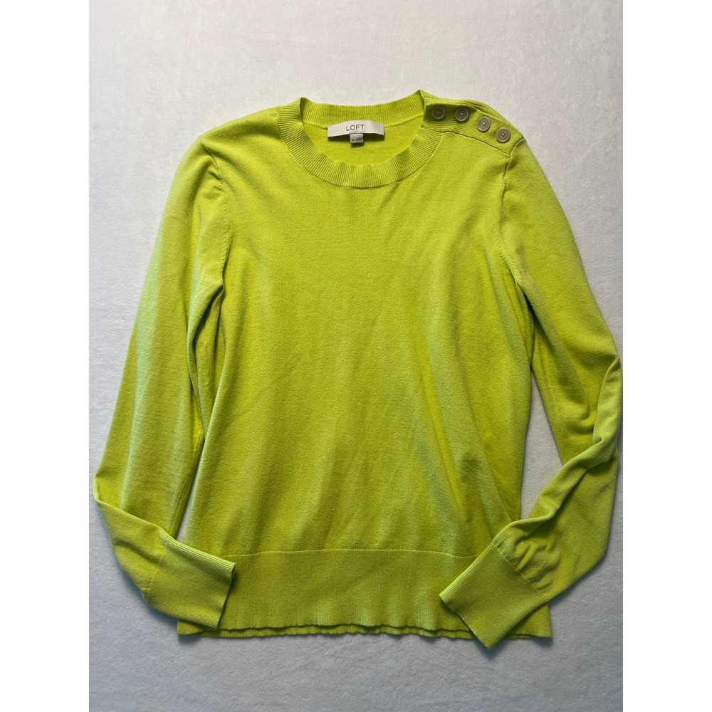 LOFT M Sweater Preppy Coastal Lime Green Long Sleeve Knit Academia Collegiate